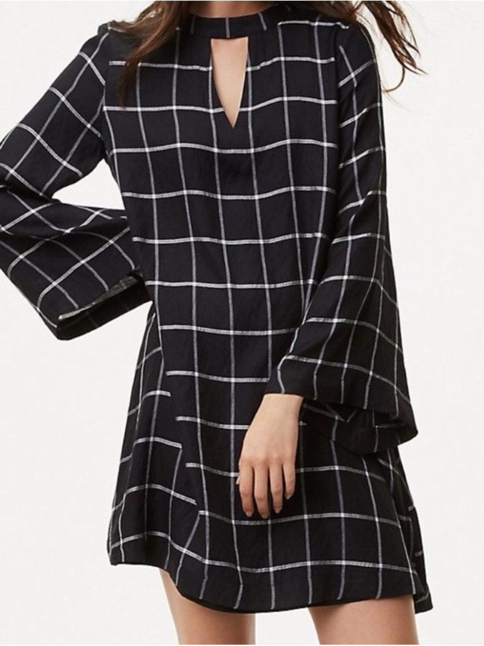 NWT Ann Taylor Loft Black White Windowpane Grid Women’s Large Shift Dress